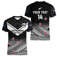 Personalised Aotearoa Football Women V Neck T Shirt Go New Zealand Maori Fern Pattern LT14 - Polynesian Pride