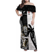 Custom Fiji And New Zealand Rugby Family Matching Off Shoulder Maxi Dress and Hawaiian Shirt Aotearoa Silver Fern Mix Fijian Tapa Pattern
