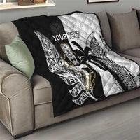 Custom Fiji And New Zealand Rugby Quilt Aotearoa Silver Fern Mix Fijian Tapa Pattern