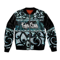 Kia Ora New Zealand Bomber Jacket Aotearoa Proud Maori Paua Shell Silver Fern LT14 Unisex Black - Polynesian Pride