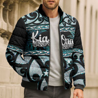 Kia Ora New Zealand Bomber Puffer Jacket Aotearoa Proud Maori Paua Shell Silver Fern - Polynesian Pride