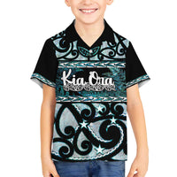 Kia Ora New Zealand Family Matching Off The Shoulder Long Sleeve Dress and Hawaiian Shirt Aotearoa Proud Maori Paua Shell Silver Fern - Polynesian Pride
