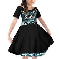 Kia Ora New Zealand Family Matching Off Shoulder Short Dress and Hawaiian Shirt Aotearoa Proud Maori Paua Shell Silver Fern - Polynesian Pride