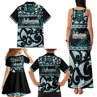Kia Ora New Zealand Family Matching Tank Maxi Dress and Hawaiian Shirt Aotearoa Proud Maori Paua Shell Silver Fern - Polynesian Pride