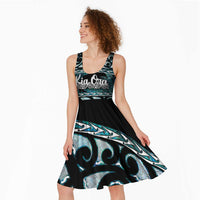 Kia Ora New Zealand Midi Dress Aotearoa Proud Maori Paua Shell Silver Fern - Polynesian Pride