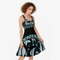 Kia Ora New Zealand Midi Dress Aotearoa Proud Maori Paua Shell Silver Fern - Polynesian Pride