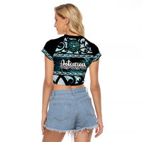 Kia Ora New Zealand Raglan Cropped T Shirt Aotearoa Proud Maori Paua Shell Silver Fern - Polynesian Pride