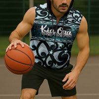 Kia Ora New Zealand Sleeveless Zip Hoodie Aotearoa Proud Maori Paua Shell Silver Fern - Polynesian Pride