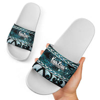Kia Ora New Zealand Slide Sandals Aotearoa Proud Maori Paua Shell Silver Fern - Polynesian Pride