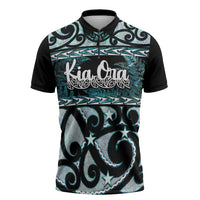 Kia Ora New Zealand Zipper Polo Shirt Aotearoa Proud Maori Paua Shell Silver Fern - Polynesian Pride