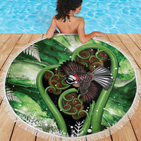 Piwakawaka New Zealand Christmas In July Beach Blanket NZ Aroha Koru Fern Marble Vibes