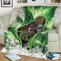 Piwakawaka New Zealand Christmas In July Blanket NZ Aroha Koru Fern Marble Vibes