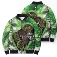 Piwakawaka New Zealand Christmas In July Bomber Puffer Jacket NZ Aroha Koru Fern Marble Vibes