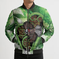 Piwakawaka New Zealand Christmas In July Bomber Puffer Jacket NZ Aroha Koru Fern Marble Vibes