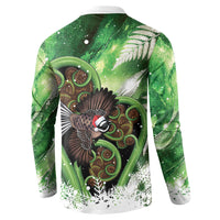 Piwakawaka New Zealand Christmas In July Button Sweatshirt NZ Aroha Koru Fern Marble Vibes