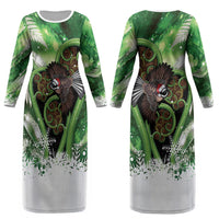 Piwakawaka New Zealand Christmas In July Couples Matching Long Sleeve Bodycon Dress and Hawaiian Shirt NZ Aroha Koru Fern Marble Vibes LT14 - Polynesian Pride
