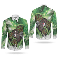 Piwakawaka New Zealand Christmas In July Couples Matching Long Sleeve Bodycon Dress and Long Sleeve Button Shirt NZ Aroha Koru Fern Marble Vibes LT14 - Polynesian Pride