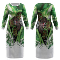 Piwakawaka New Zealand Christmas In July Couples Matching Long Sleeve Bodycon Dress and Long Sleeve Button Shirt NZ Aroha Koru Fern Marble Vibes LT14 - Polynesian Pride