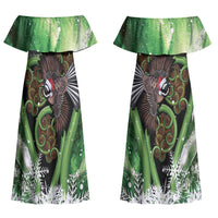 Piwakawaka New Zealand Christmas In July Couples Matching Off Shoulder Maxi Dress and Hawaiian Shirt NZ Aroha Koru Fern Marble Vibes LT14 - Polynesian Pride