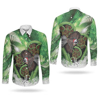 Piwakawaka New Zealand Christmas In July Couples Matching Off Shoulder Maxi Dress and Long Sleeve Button Shirt NZ Aroha Koru Fern Marble Vibes LT14 - Polynesian Pride