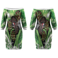Piwakawaka New Zealand Christmas In July Couples Matching Off The Shoulder Long Sleeve Dress and Hawaiian Shirt NZ Aroha Koru Fern Marble Vibes LT14 - Polynesian Pride