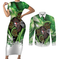 Piwakawaka New Zealand Christmas In July Couples Matching Short Sleeve Bodycon Dress and Long Sleeve Button Shirt NZ Aroha Koru Fern Marble Vibes