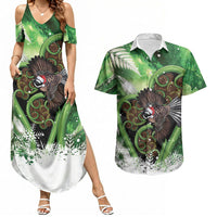 Piwakawaka New Zealand Christmas In July Couples Matching Summer Maxi Dress and Hawaiian Shirt NZ Aroha Koru Fern Marble Vibes LT14 Green - Polynesian Pride