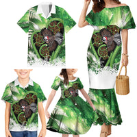 Piwakawaka New Zealand Christmas In July Family Matching Mermaid Dress and Hawaiian Shirt NZ Aroha Koru Fern Marble Vibes