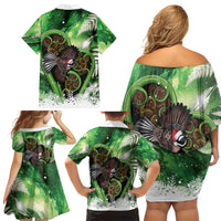 Piwakawaka New Zealand Christmas In July Family Matching Off Shoulder Short Dress and Hawaiian Shirt NZ Aroha Koru Fern Marble Vibes