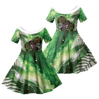 Piwakawaka New Zealand Christmas In July Family Matching Puletasi and Hawaiian Shirt NZ Aroha Koru Fern Marble Vibes LT14 Daughter's Dress Green - Polynesian Pride
