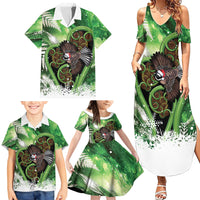Piwakawaka New Zealand Christmas In July Family Matching Summer Maxi Dress and Hawaiian Shirt NZ Aroha Koru Fern Marble Vibes