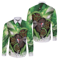 Piwakawaka New Zealand Christmas In July Family Matching Tank Maxi Dress and Hawaiian Shirt NZ Aroha Koru Fern Marble Vibes LT14 Dad's Shirt - Long Sleeve Green - Polynesian Pride