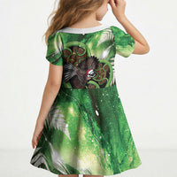 Piwakawaka New Zealand Christmas In July Kid Short Sleeve Dress NZ Aroha Koru Fern Marble Vibes LT14 - Polynesian Pride