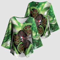 Piwakawaka New Zealand Christmas In July Kimono Sleeve Blouse NZ Aroha Koru Fern Marble Vibes