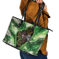 Piwakawaka New Zealand Christmas In July Leather Tote Bag NZ Aroha Koru Fern Marble Vibes