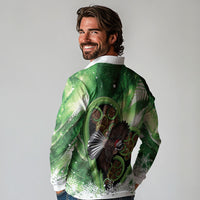 Piwakawaka New Zealand Christmas In July Long Sleeve Polo Shirt NZ Aroha Koru Fern Marble Vibes