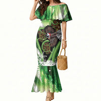 Piwakawaka New Zealand Christmas In July Mermaid Dress NZ Aroha Koru Fern Marble Vibes LT14 Women Green - Polynesian Pride