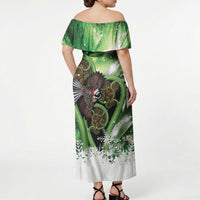 Piwakawaka New Zealand Christmas In July Off Shoulder Maxi Dress NZ Aroha Koru Fern Marble Vibes LT14 - Polynesian Pride