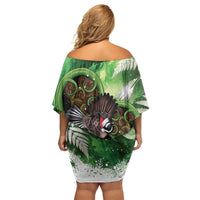 Piwakawaka New Zealand Christmas In July Off Shoulder Short Dress NZ Aroha Koru Fern Marble Vibes