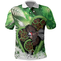 Piwakawaka New Zealand Christmas In July Polo Shirt NZ Aroha Koru Fern Marble Vibes LT14 Green - Polynesian Pride