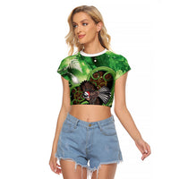 Piwakawaka New Zealand Christmas In July Raglan Cropped T Shirt NZ Aroha Koru Fern Marble Vibes