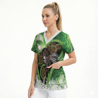 Piwakawaka New Zealand Christmas In July Scrub Top NZ Aroha Koru Fern Marble Vibes