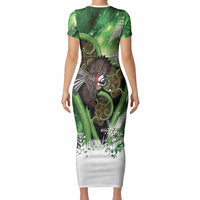 Piwakawaka New Zealand Christmas In July Short Sleeve Bodycon Dress NZ Aroha Koru Fern Marble Vibes LT14 - Polynesian Pride