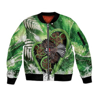 Piwakawaka New Zealand Christmas In July Sleeve Zip Bomber Jacket NZ Aroha Koru Fern Marble Vibes