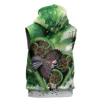 Piwakawaka New Zealand Christmas In July Sleeveless Zip Hoodie NZ Aroha Koru Fern Marble Vibes