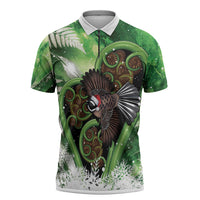 Piwakawaka New Zealand Christmas In July Zipper Polo Shirt NZ Aroha Koru Fern Marble Vibes
