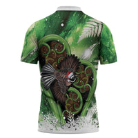 Piwakawaka New Zealand Christmas In July Zipper Polo Shirt NZ Aroha Koru Fern Marble Vibes LT14 - Polynesian Pride
