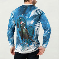 Tui Bird New Zealand Christmas In July Button Sweatshirt NZ Aroha Koru Fern Marble Vibes