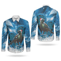 Tui Bird New Zealand Christmas In July Couples Matching Long Sleeve Bodycon Dress and Long Sleeve Button Shirt NZ Aroha Koru Fern Marble Vibes LT14 - Polynesian Pride