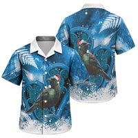 Tui Bird New Zealand Christmas In July Family Matching Off The Shoulder Long Sleeve Dress and Hawaiian Shirt NZ Aroha Koru Fern Marble Vibes LT14 Son's Shirt Blue - Polynesian Pride